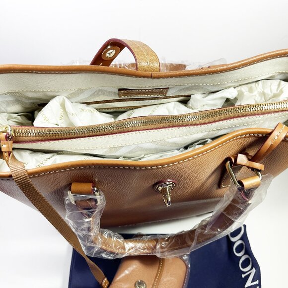 DOONEY & BOURKE Shelby Shopper Tan Shoulder Handbag Tote Leather LF36C - Picture 7 of 12